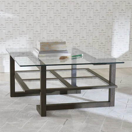 Contemporary Square Cocktail Table with Glass Top